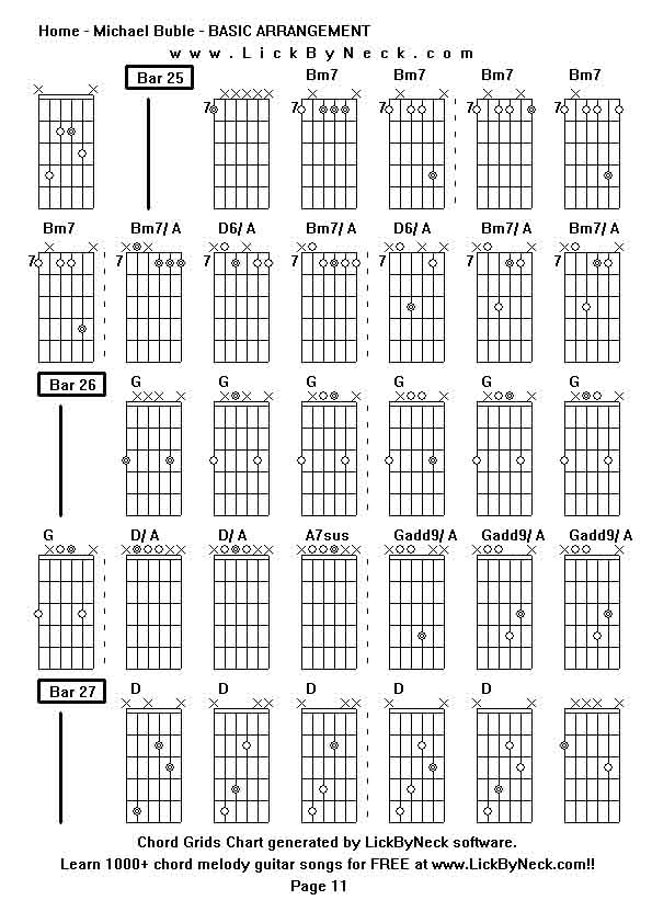 Chord Grids Chart of chord melody fingerstyle guitar song-Home - Michael Buble - BASIC ARRANGEMENT,generated by LickByNeck software.